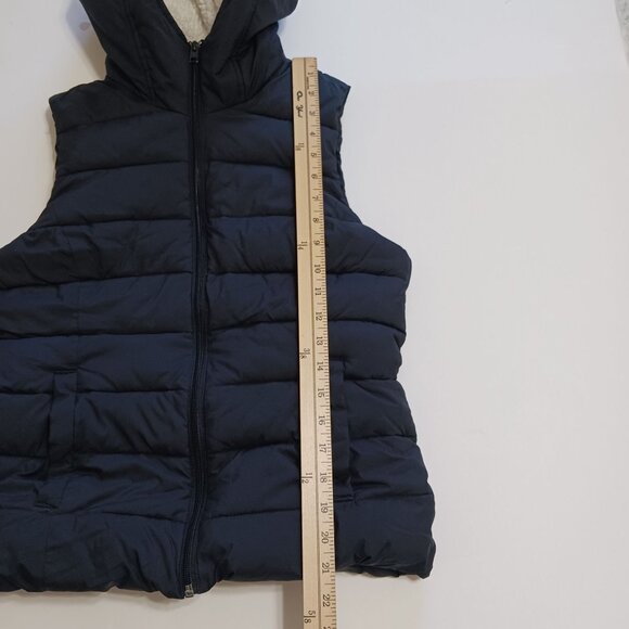 Hollister Black Puffer Vest Sherpa Lining Hood Size Medium - Picture 9 of 9
